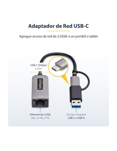 StarTech.com Adaptador de Red Ethernet USB Tipo C a RJ45 - Adaptador de Red USB-C con Conversor USB-A - NBASE-T - USB 3.1 - Comp