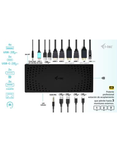 i-tec USB 3.0 / USB-C / Thunderbolt, 3x 4K Docking Station Gen 2 + Power Delivery 100W