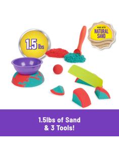 Kinetic Sand Mold n’ Flow de , 680 g de arena para jugar de color rojo y azul verdoso, 3 herramientas, juegos sensoriales para n 2