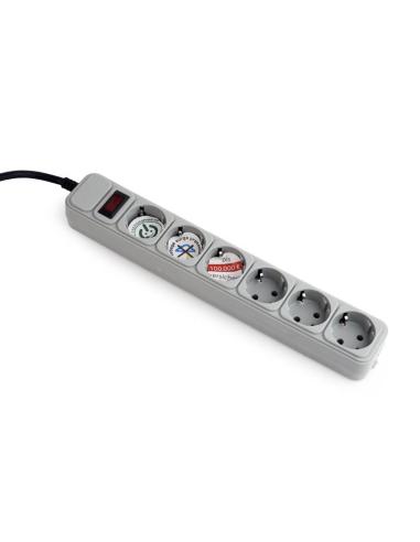 REGLETA GEMBIRD 6 ENCHUFES SHUCO CON PROTECCION E INTERRUPTOR / 1.8 M. / GRIS / SPG6-B-6C