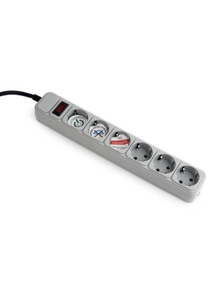 REGLETA GEMBIRD 6 ENCHUFES SHUCO CON PROTECCION E INTERRUPTOR / 1.8 M. / GRIS / SPG6-B-6C