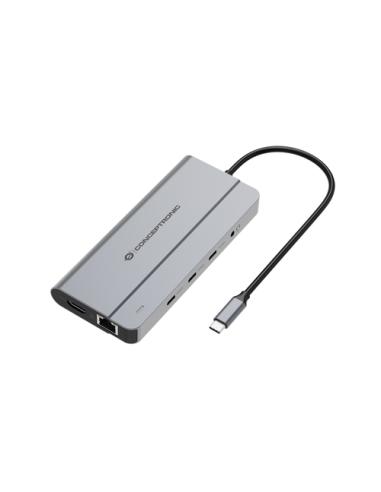 Conceptronic DONN34G base para portátil y replicador de puertos Alámbrico USB 3.2 Gen 2 (3.1 Gen 2) Type-C Gris