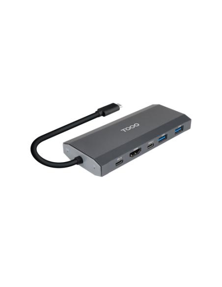 TooQ Caja externa para SSD M.2 NGFF/NVMe + HUB USB 3.2 Gen2 con 1xUSB-C/PD + 2xUSB-A + USB-C + HDMI, Gris