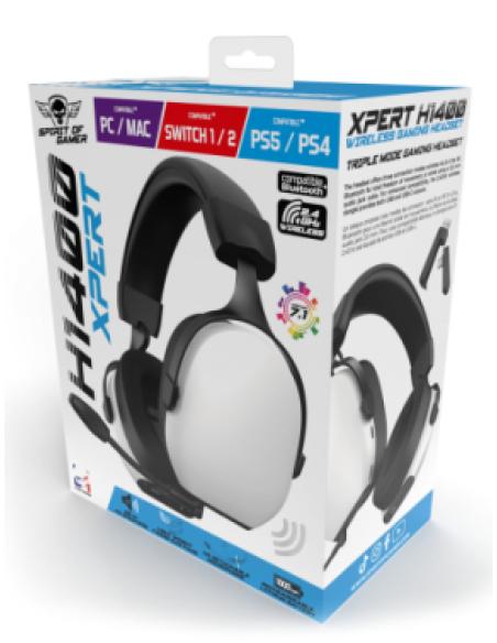 Spirit of Gamer XPERT H1400 Auriculares Inalámbrico Diadema Juego USB Tipo C Bluetooth Blanco, Negro