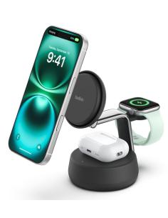 Belkin Qi2 Fitness tracker, Auriculares, Smartphone, Reloj inteligente Negro USB Cargador inalámbrico Carga rápida Interior