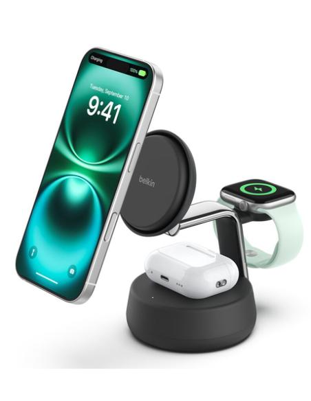 Belkin Qi2 Fitness tracker, Auriculares, Smartphone, Reloj inteligente Negro USB Cargador inalámbrico Carga rápida Interior