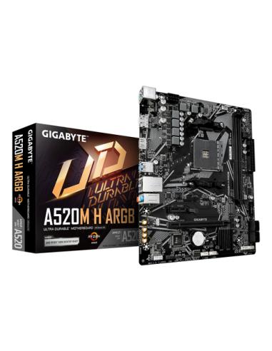 GIGABYTE A520M H ARGB Placa Base – Compatible con CPUs AMD Ryzen Serie 5000, hasta 5100 MHz DDR4 (OC), M.2 PCIe 3.0 x4, LAN 1 Gb