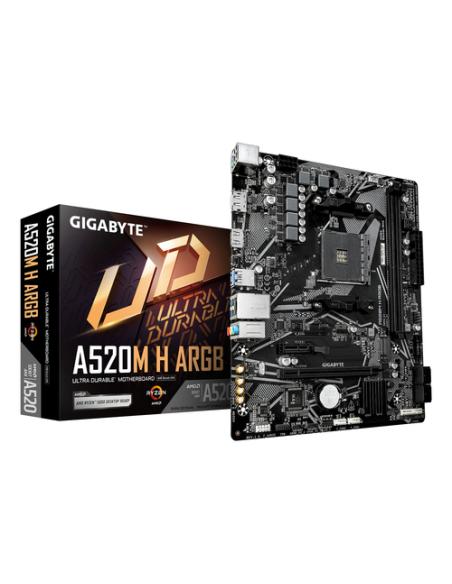 GIGABYTE A520M H ARGB Placa Base – Compatible con CPUs AMD Ryzen Serie 5000, hasta 5100 MHz DDR4 (OC), M.2 PCIe 3.0 x4, LAN 1 Gb