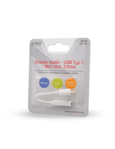 Savio AK-35 mobile phone cable White 0.12 m USB C 3.5mm cable de teléfono móvil Blanco 0,12 m 3,5mm