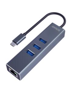 Savio AK-57 USB-C - 3 x USB-A HUB with RJ-45 Gigabit Ethernet adapter 5000 Mbit/s grey 2 x USB 3.2 Gen 2 (3.1 Gen 2) Type-C 1000
