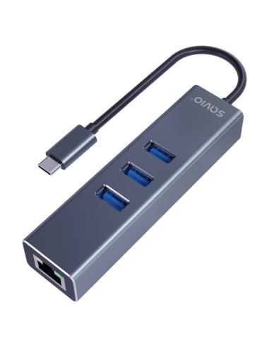 Savio AK-57 USB-C - 3 x USB-A HUB with RJ-45 Gigabit Ethernet adapter 5000 Mbit/s grey 2 x USB 3.2 Gen 2 (3.1 Gen 2) Type-C 1000