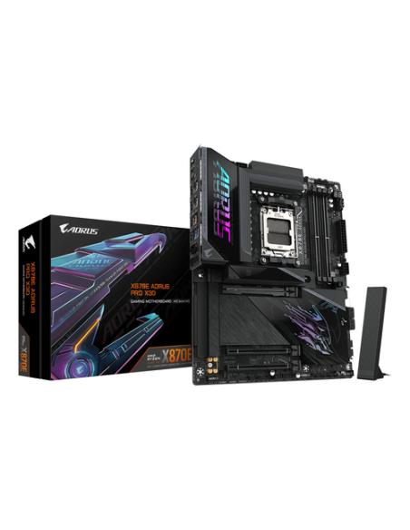 GIGABYTE X870E AORUS PRO X3D Placa Base - Compatible con procesadores AMD Ryzen 9000, VRM digital de 18+2+2 fases, hasta 9000MHz