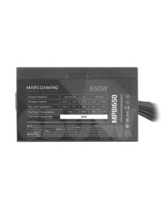 Mars Gaming MPIII650, Fuente Alimentación PC ATX 650W, 5 Años de Garantía, 85% Eficiencia, Sistema Digital APFC, Ventilador FDB  2