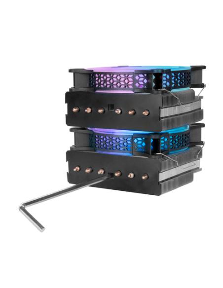 Mars Gaming Disipador CPU, Doble Torre Refrigeración, 6 Heatpipes HCT, TDP 300 W, 2 Ventiladores ARGB PWM 12 cm, MCPUXT, Color N