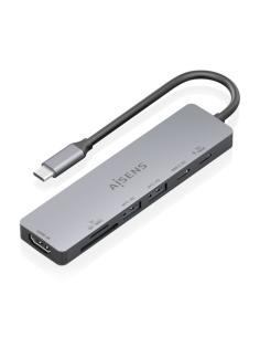 AISENS USB-C Dock 7 en 1, USB-C a 1xHDMI, 2xUSB-A, 1xUSB-C, 1xUSB-C PD 100W, 1xSD, 1xMicroSD, Gris, 15cm