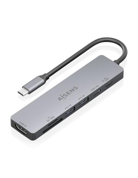 AISENS USB-C Dock 7 en 1, USB-C a 1xHDMI, 2xUSB-A, 1xUSB-C, 1xUSB-C PD 100W, 1xSD, 1xMicroSD, Gris, 15cm
