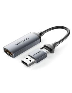 Vention ACWHA adaptador de cable de vídeo 0,1 m HDMI tipo A (Estándar) USB Type-C + USB Type-A Gris