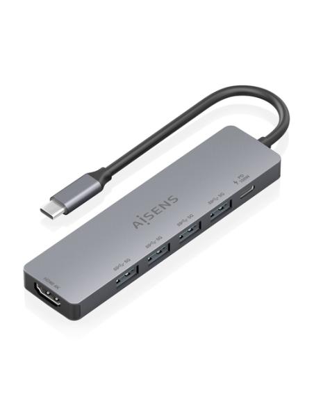 AISENS USB-C Dock 6 en 1, USB-C a 1xHDMI, 4xUSB-A, 1xUSB-C PD 100W, Gris, 15cm