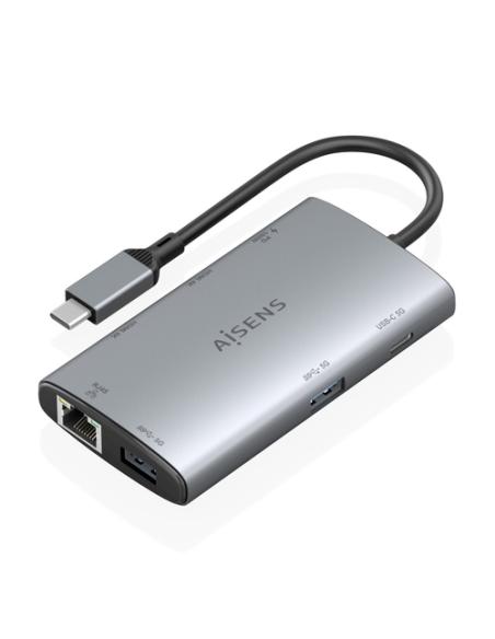 AISENS USB-C Dock 7 en 1, USB-C a 2xHDMI 4K, 1xRJ45, 2xUSB-A USB3.0, 1xUSB-C, 1xUSB-C PD100W, Gris, 20cm