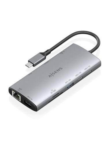 AISENS USB-C Dock 10 en 1, USB-C a 1xHDMI, 1xDisplayPort, 1xRJ45, 1xUSB-A 10G, 1xUSB-A 5G, 2xUSB-C 10G, 1xUSB-C PD100W, 1xSD, 1x