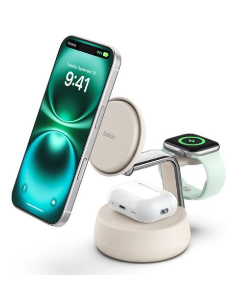 Belkin Qi2 Fitness tracker, Auriculares, Smartphone, Reloj inteligente Blanco USB Cargador inalámbrico Carga rápida Interior