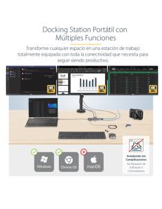 StarTech.com Adaptador Multipuerto USB-C de 3 Monitores HDMI/DP - 4K 60Hz Doble + 4K 30Hz HDMI y DP - Hub 4x USB-A - PD de 100W 