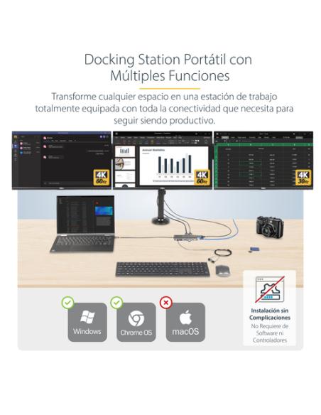 StarTech.com Adaptador Multipuerto USB-C de 3 Monitores HDMI/DP - 4K 60Hz Doble + 4K 30Hz HDMI y DP - Hub 4x USB-A - PD de 100W 