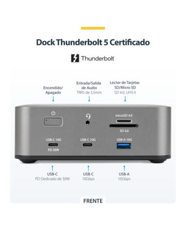 StarTech.com Docking Station Universal Thunderbolt 5 - 4K 144Hz/8K 60Hz - 120Gbps de Pico de Ancho de Banda - Carga PD 140W para