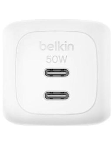 cargador de pared a usb-c doble con pd y pps de 50w commpatible con tablets portatil y smartphone color blanco