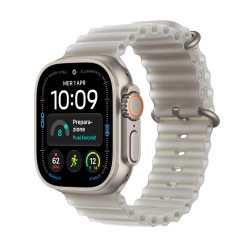 Apple watch ultra 4 gps + cellular caja de titanium natural 49mm, color de correa gris translucido correa ocean