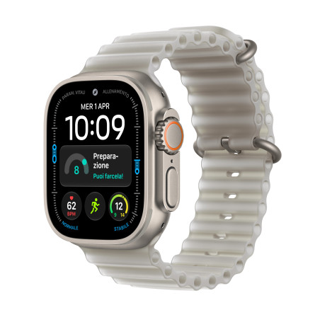 Apple watch ultra 4 gps + cellular caja de titanium natural 49mm, color de correa gris translucido correa ocean