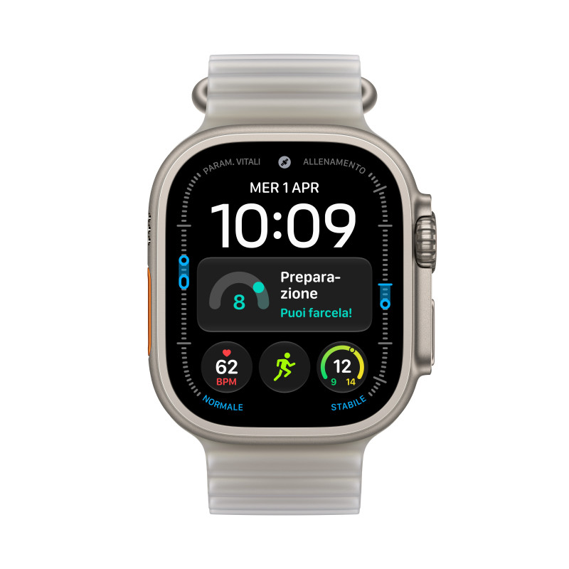 Apple watch ultra 4 gps + cellular caja de titanium natural 49mm, color de correa gris translucido correa ocean