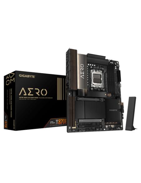 GIGABYTE X870E AERO X3D DARK WOOD Placa Base – Compatible con CPUs AMD Ryzen 9000, VRM digital de 16+2+2 fases, hasta 9000 Hz DD