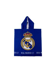 Poncho Toalla Infantil Real Madrid de Microfibra Azul con Capucha 55 x 110 cm