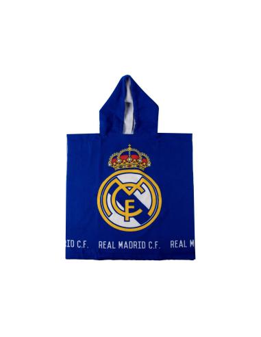 Poncho Toalla Infantil Real Madrid de Microfibra Azul con Capucha 55 x 110 cm