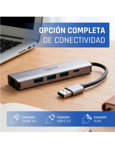 iggual Hub USB-A 5 puertos 3xUSB + RJ45 + tipo C