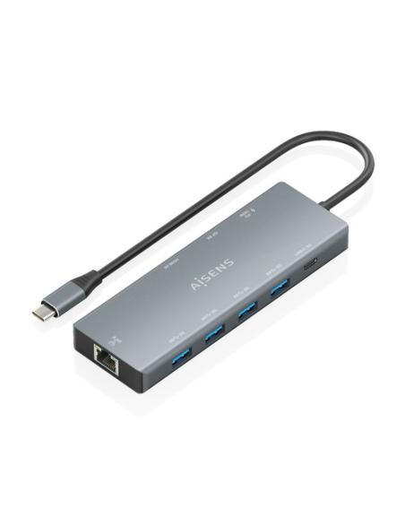 AISENS USB-C Dock 9 en 1, USB-C A 1xHDMI, 1xDisplayPort, 1xRJ45, 4xUSB-A 5G, 1xUSB-C 5G, 1xUSB-C PD100W, Gris, 20cm