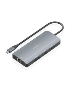 AISENS USB-C Dock 12 en 1, USB-C A 2xHDMI, 1xRJ45, 3xUSB-A, 1xUSB-C, 1xUSB-C PD, 1xSD, 1xMicro SD, Gris, 20cm