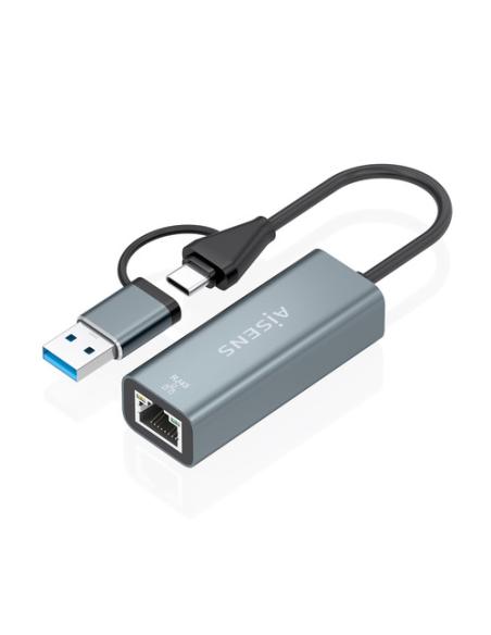 AISENS Conversor USB3.2 Gen1 USB-A+USB-C A Ethernet Gigabit 10/100/1000 Mbps, Gris, 15cm