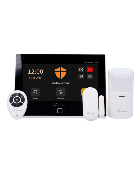 ALARMA DOMESTICA NIVIAN KIT ALARMA SMART WIFI - 4G / 1XPANEL TACTIL / 1XMANDO A DISTANCIA / 1XCONTACTO MAGNETICO / 1XDETECTOR DE