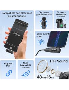 BOYA BY-V30 - Micrófono Lavalier inalámbrico para iPhone/Android/PC/portátil con Puerto USB-C 2