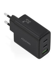 AISENS Cargador GaN 67W, 2xUSB-C PD3.0 QC4.0, 1xUSB-A QC3.0, negro