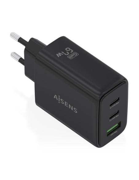 AISENS Cargador GaN 67W, 2xUSB-C PD3.0 QC4.0, 1xUSB-A QC3.0, negro