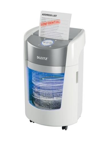 Leitz IQ OptiMax Small Office 350 triturador de papel Microcorte 58 dB 22,3 cm Gris, Blanco